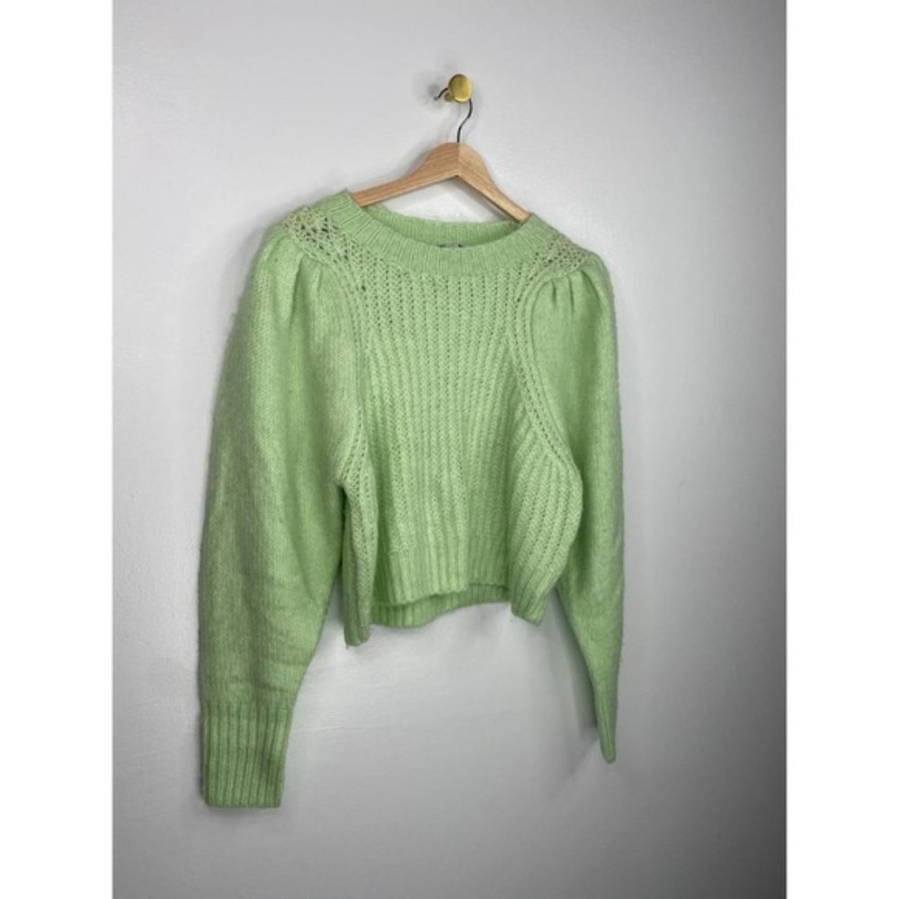 Topshop Pleated Sleeve Crew Neck Women's Sweater Pastel Green Size: Medium NWOT - Picture 3 of 6